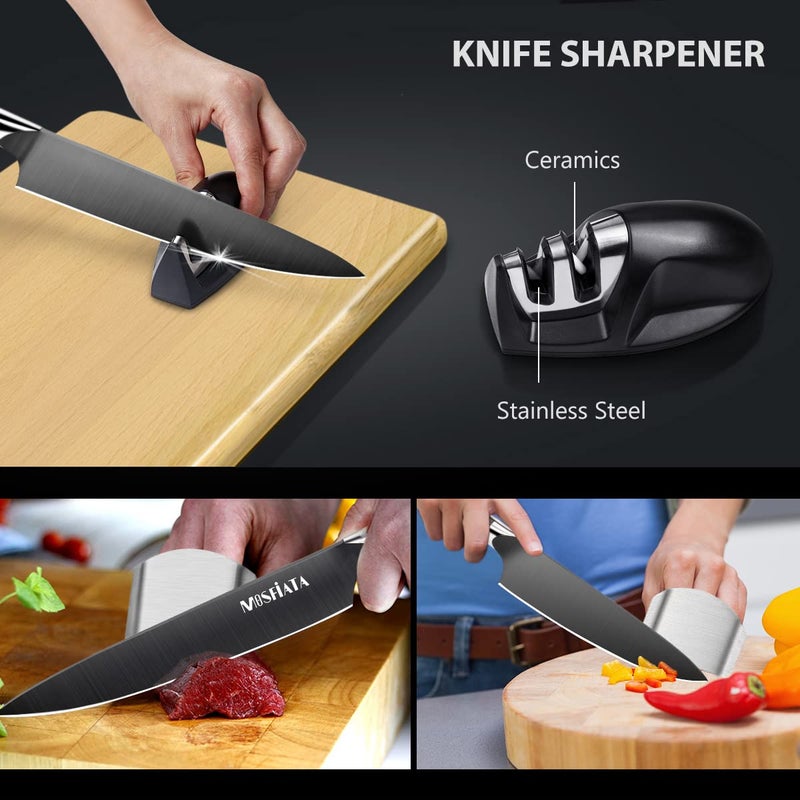 MOSFiATA 8â€ Super Sharp Titanium Plated Chef's Knife for Kitchen with Finger Guard and Knife Sharpener in Gift Box, High Carbon German Stainless Steel EN1.4116 Titanium Coated Stylish Cooking Knife - Image 5